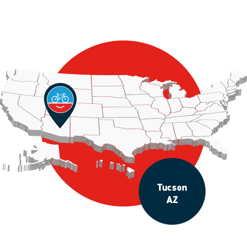 Stylized US map highlighting Tucson AZ