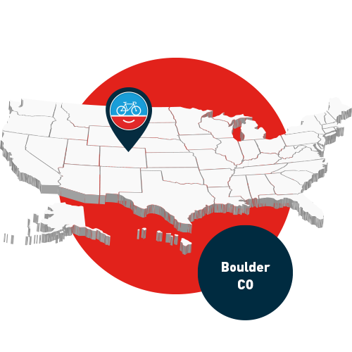 Stylized US map highlighting Boulder CO