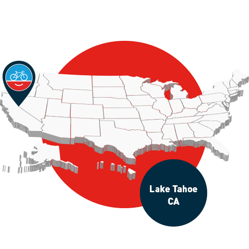 Stylized US map highlighting South Lake Tahoe CA