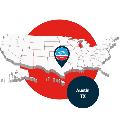Stylized US map highlighting Austin TX