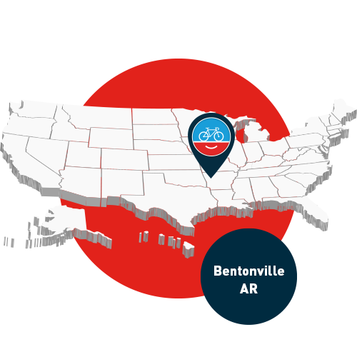 Stylized US map highlighting Bentonville AR