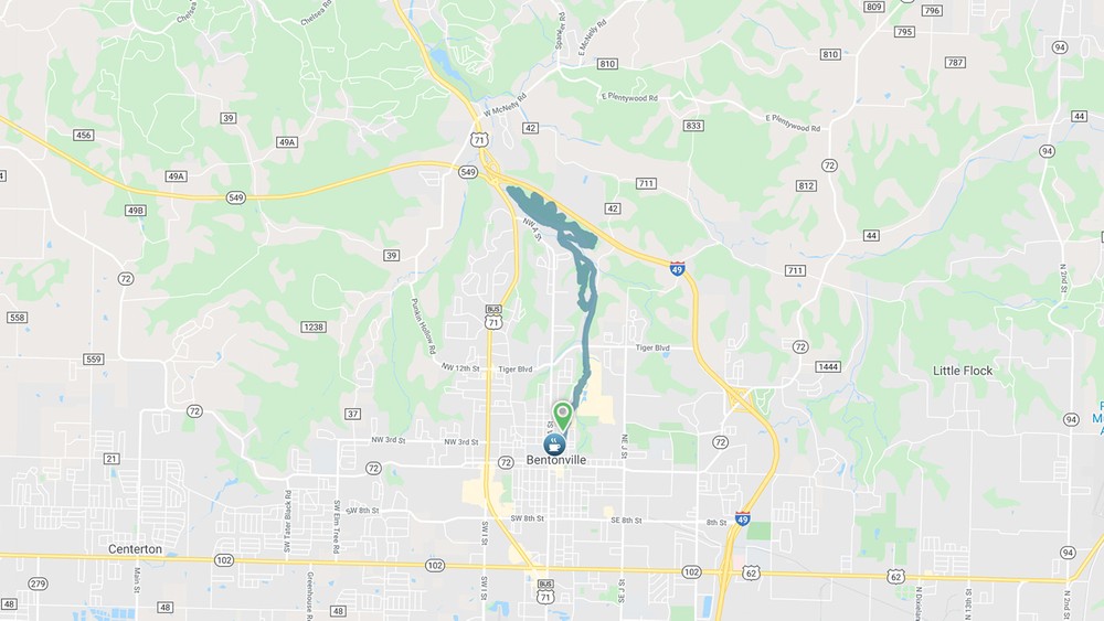 Google Map of Bentonville, AR Route
