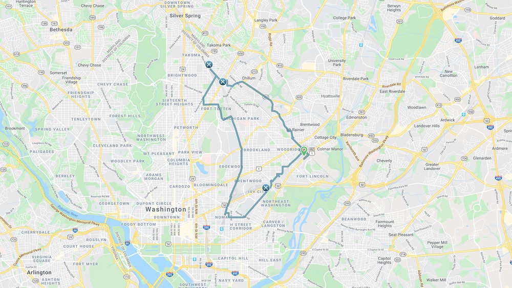 Google Map of DC Brewery Tour Route